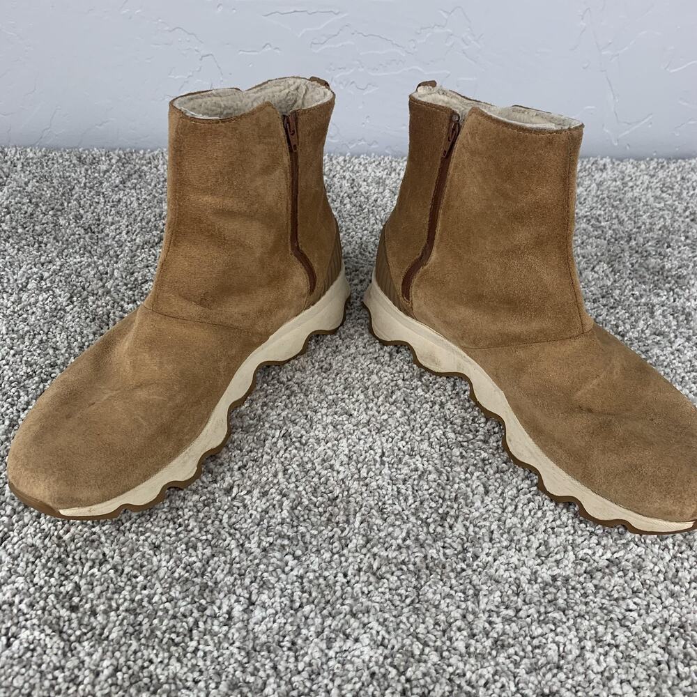 Sorel Kinetic Short Boots Womens Size 9.5 Brown Suede Ankle Faux Shearling